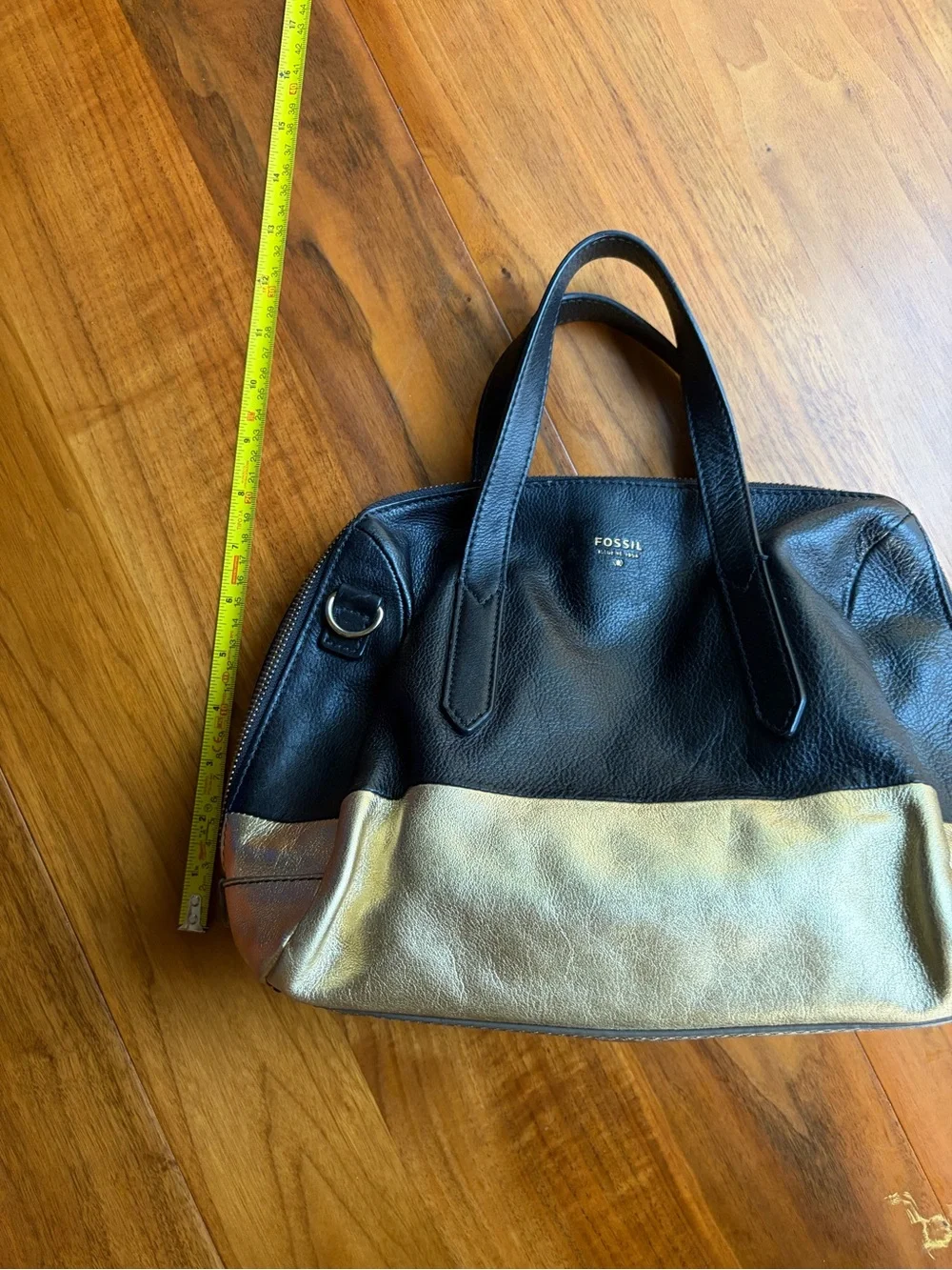 Fossil Black & Gold Colorblock Leather Satchel Bag